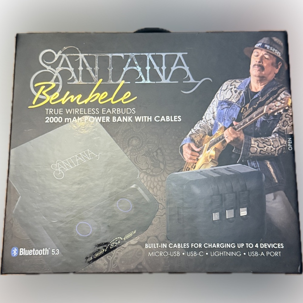 Santana Bembele True Wireless Earbuds with Power Bank & Cables NIB